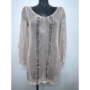 Open Weave Crochet Dress Sz M Cover Up Open Tie Back Y2K Coachella Festival Boho